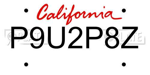 P9U2P8Z California License Plate