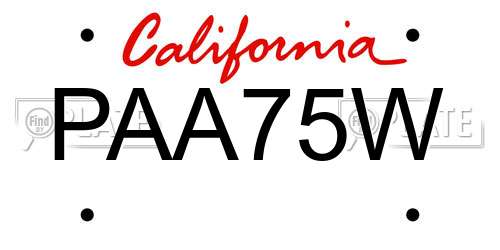 PAA75W California License Plate