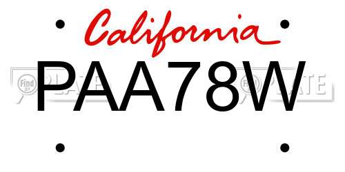 PAA78W California License Plate