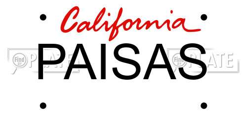 PAISAS California License Plate