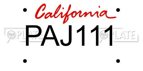 PAJ111 California License Plate