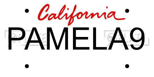 PAMELA9 California License Plate