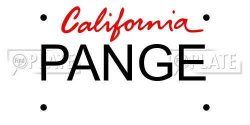 PANGE California License Plate