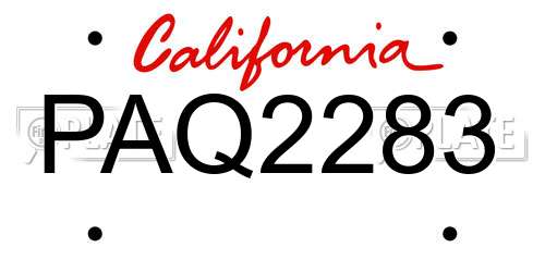 PAQ2283 California License Plate