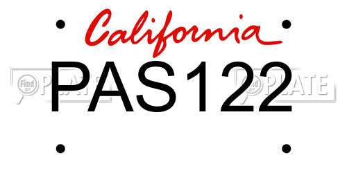 PAS122 California License Plate