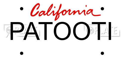 PATOOTI California License Plate
