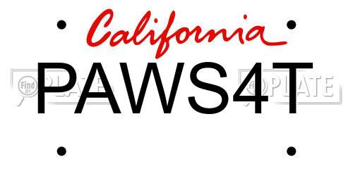 PAWS4T California License Plate