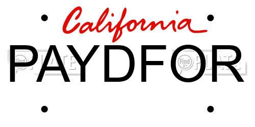 PAYDFOR California License Plate