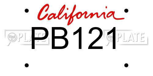 PB121 California License Plate