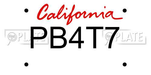 PB4T7 California License Plate