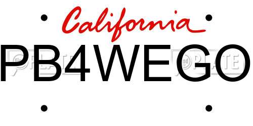 PB4WEGO California License Plate