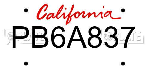 PB6A837 California License Plate