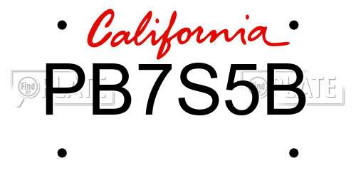 PB7S5B California License Plate