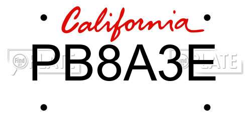 PB8A3E California License Plate