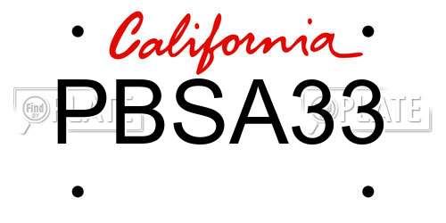 PBSA33 California License Plate