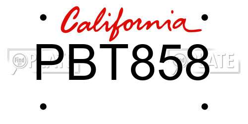 PBT858 California License Plate