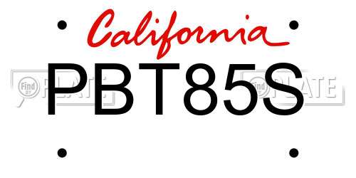 PBT85S California License Plate