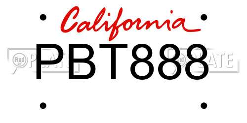 PBT888 California License Plate