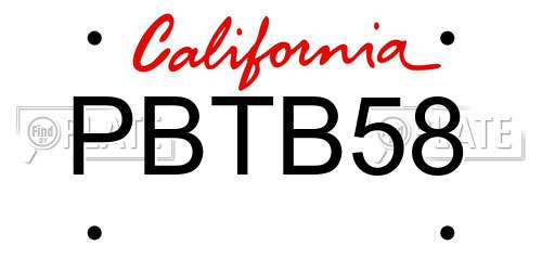 PBTB58 California License Plate