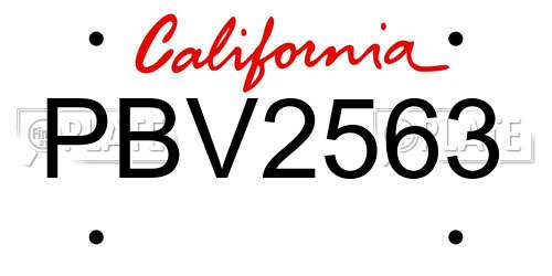 PBV2563 California License Plate
