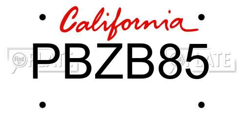 PBZB85 California License Plate