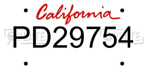 PD29754 California License Plate
