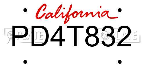PD4T832 California License Plate