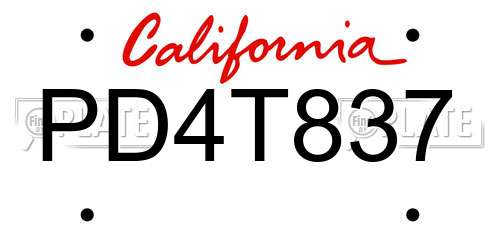 PD4T837 California License Plate