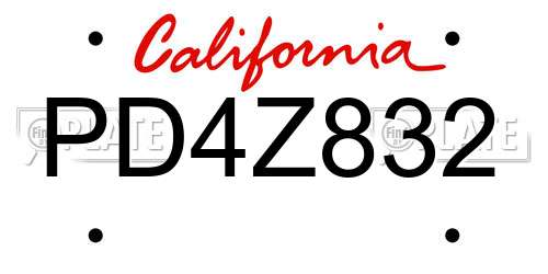 PD4Z832 California License Plate