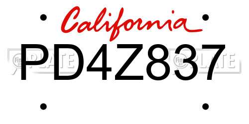PD4Z837 California License Plate