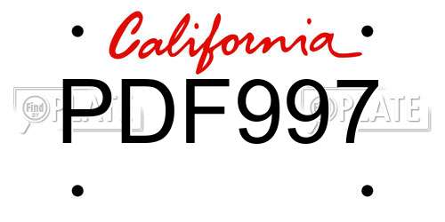 PDF997 California License Plate