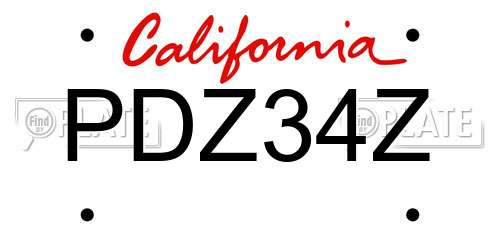 PDZ34Z California License Plate