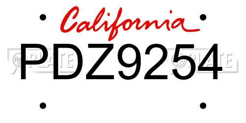 PDZ9254 California License Plate