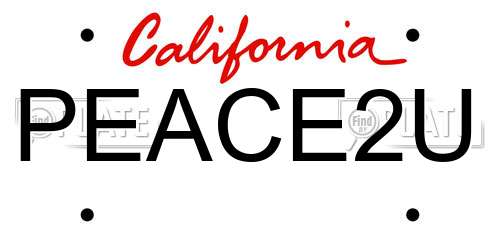 PEACE2U California License Plate