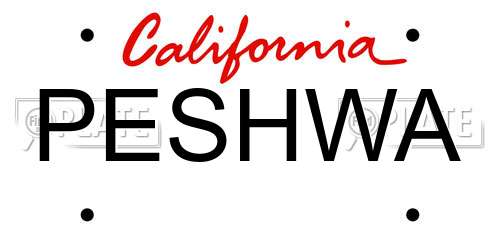 PESHWA California License Plate