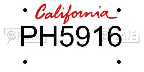 PH5916 California License Plate