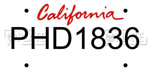 PHD1836 California License Plate