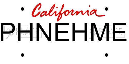 PHNEHME California License Plate