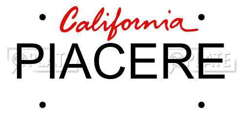 PIACERE California License Plate