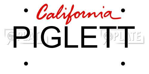 PIGLETT California License Plate