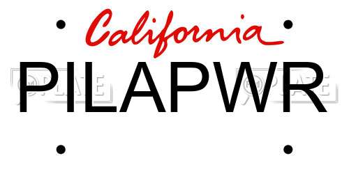 PILAPWR California License Plate