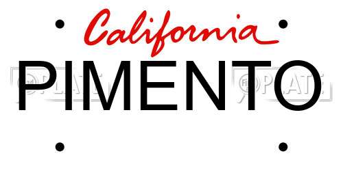 PIMENTO California License Plate