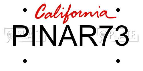 PINAR73 California License Plate