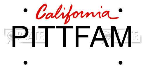 PITTFAM California License Plate
