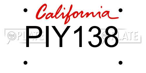 PIY138 California License Plate