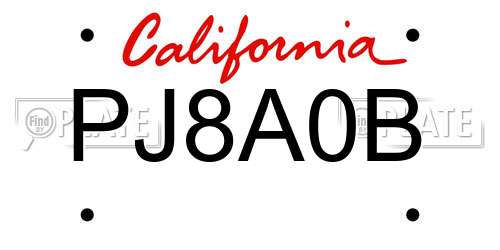 PJ8A0B California License Plate