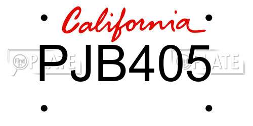 PJB405 California License Plate