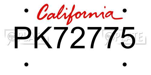 PK72775 California License Plate
