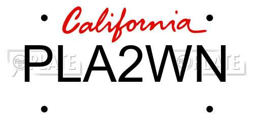 PLA2WN California License Plate