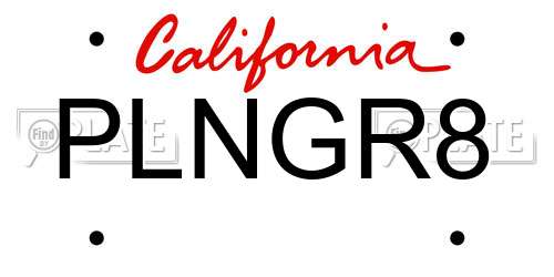 PLNGR8 California License Plate